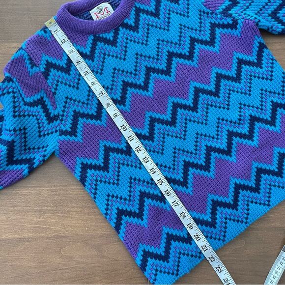 Vintage Maverick Blue Bell Pullover Sweater Abstract Purple & Blue Zigzag 1980s - Picture 7 of 9